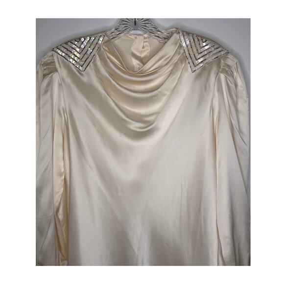 Vintage Lloyd Williams Silk cream blouse beaded sequin draped cowl neck medium - Picture 4 of 14